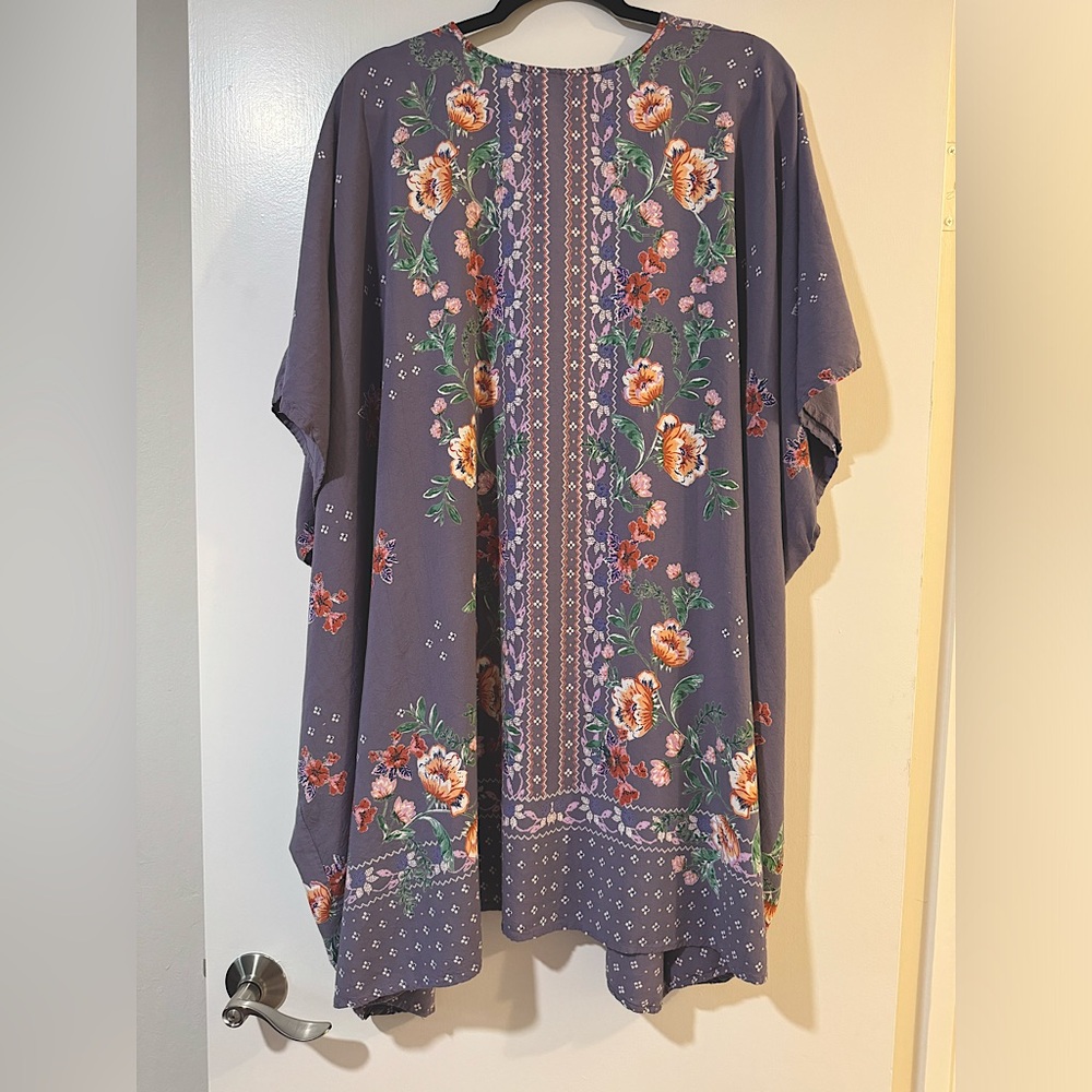 Angie Purple Floral Kimono Top - Picture 2 of 3